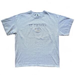Vintage Embroidered St Thomas Micro Stripe Anchor Beach T Shirt Single Stitch XL